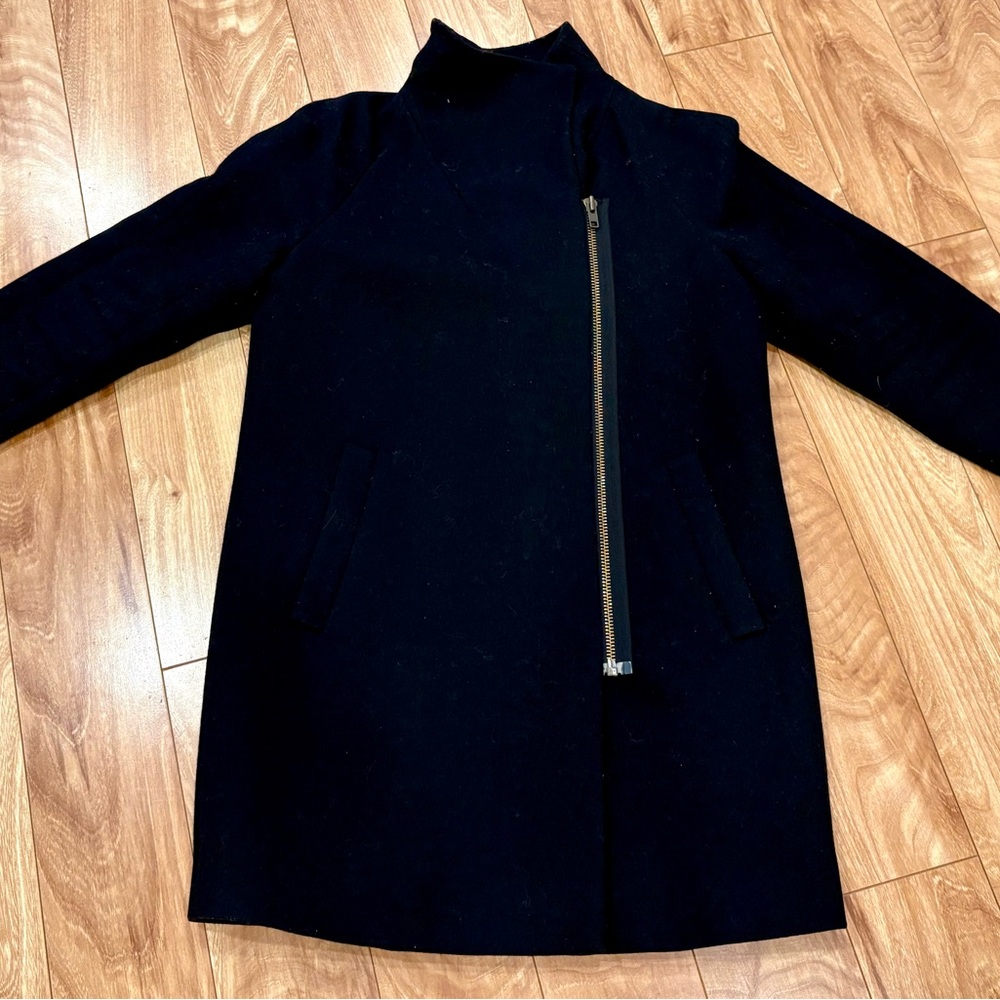J Crew Black Coat with Asymmetrical Zipper